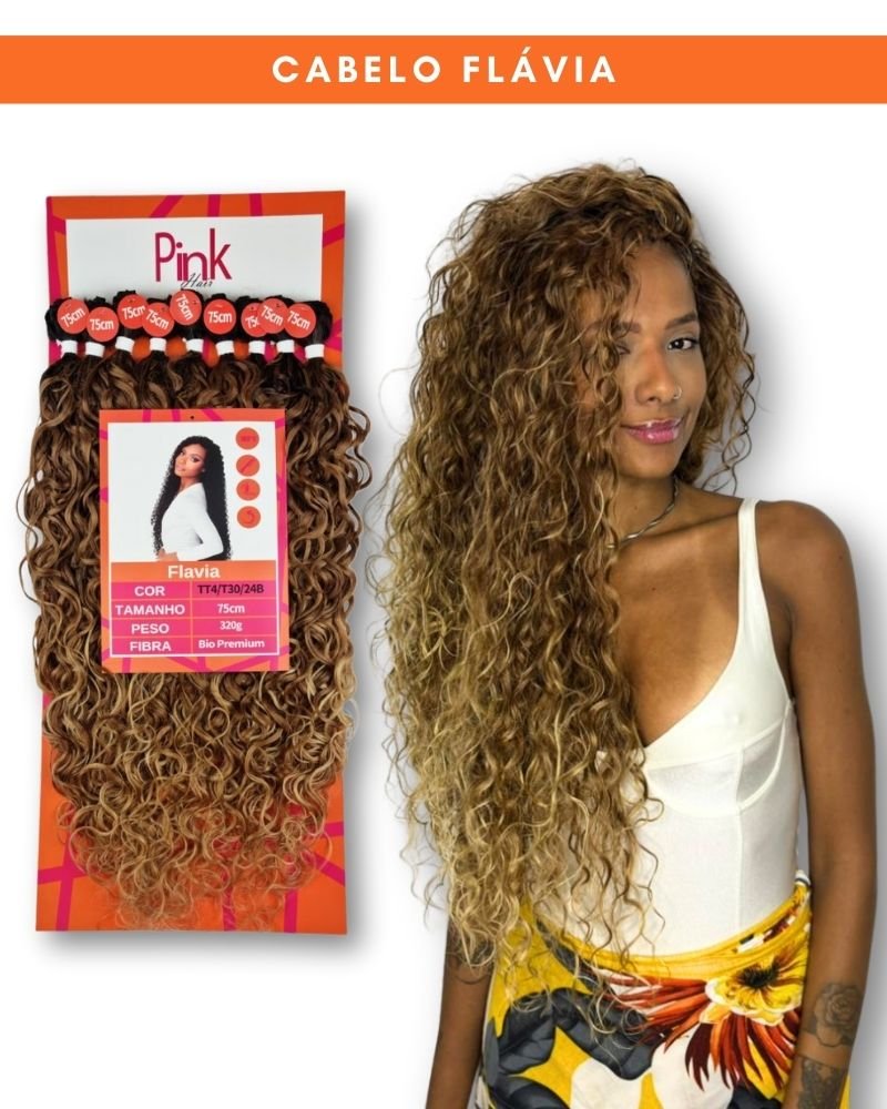 Cabelo Cacheado Flavia Bio Fibra Premium - Pink Hair