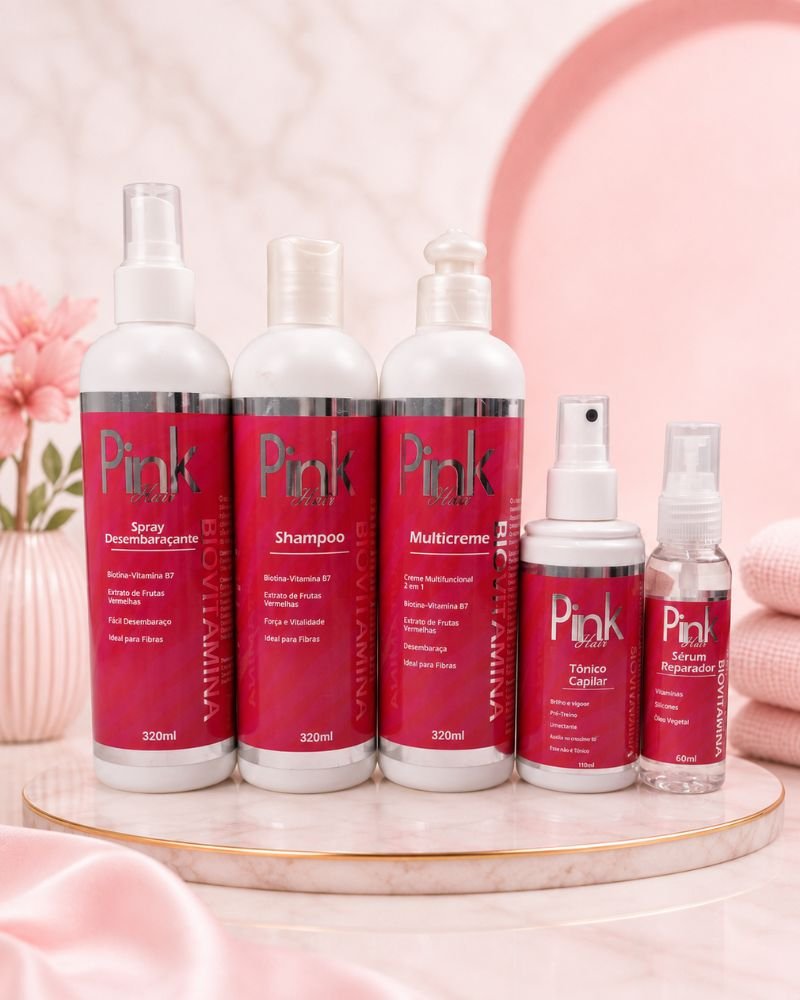 Kit Liso - Cuidado Completo para Fibras Lisas e Onduladas - Pink Hair