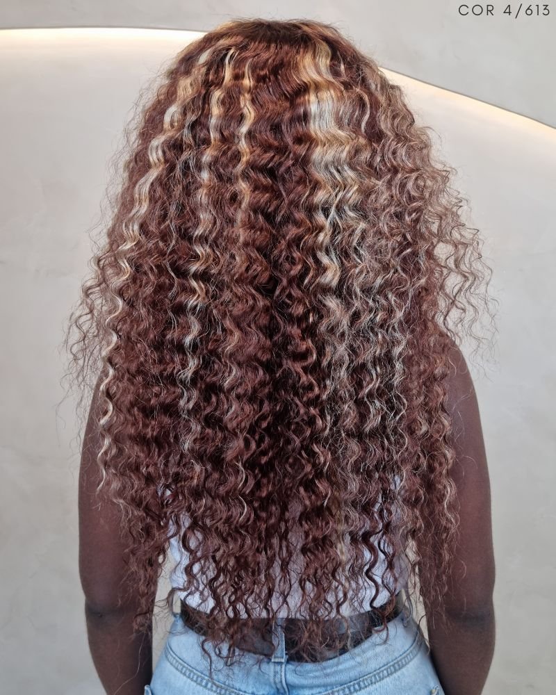 Lace Front Humana Ramona G Cacheada - (Cor 4/613 Mesclada)