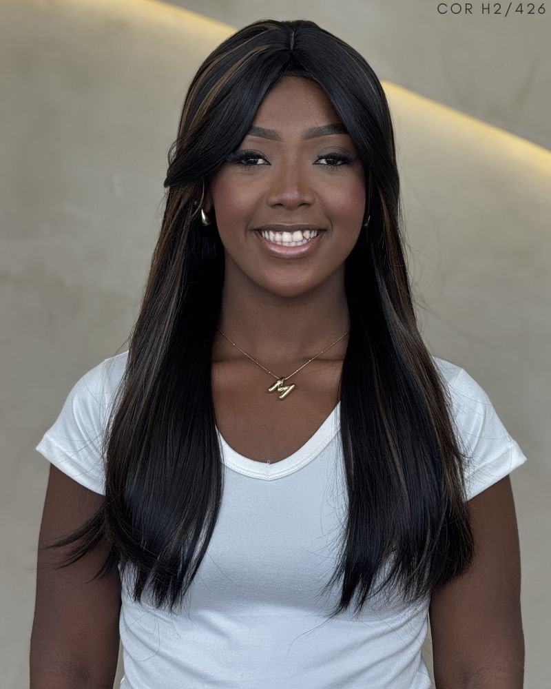 Lace Wig Caelis Orgânica Lisa com Franja