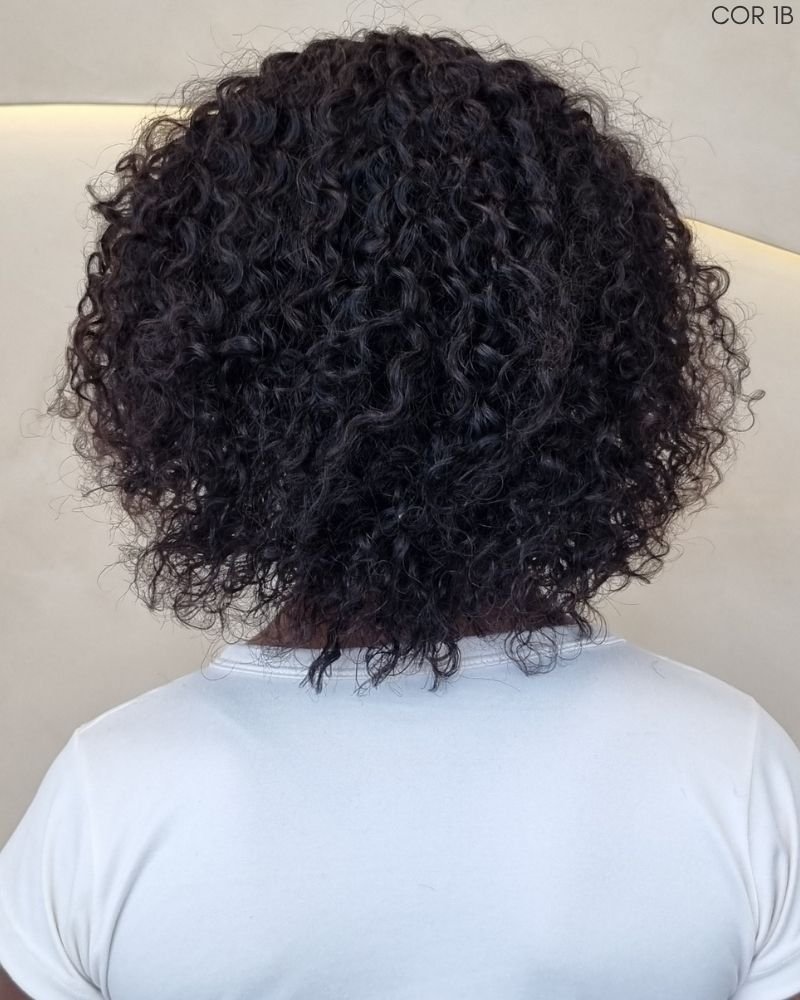 Lace Wig Humana Chica Cacheada com Franja (Cor 1B)