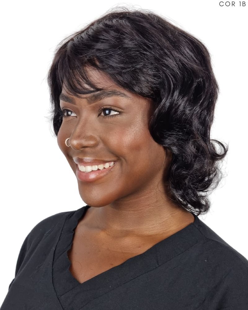 Lace Wig Humana Cris 8'' Ondulada com Franja - Beauty Hair (Cor 1B)