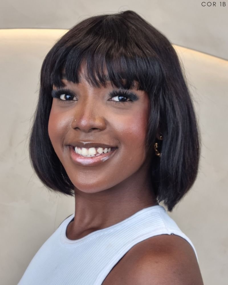 Wig Humana Lica Lisa com Franja (Cor Natural)