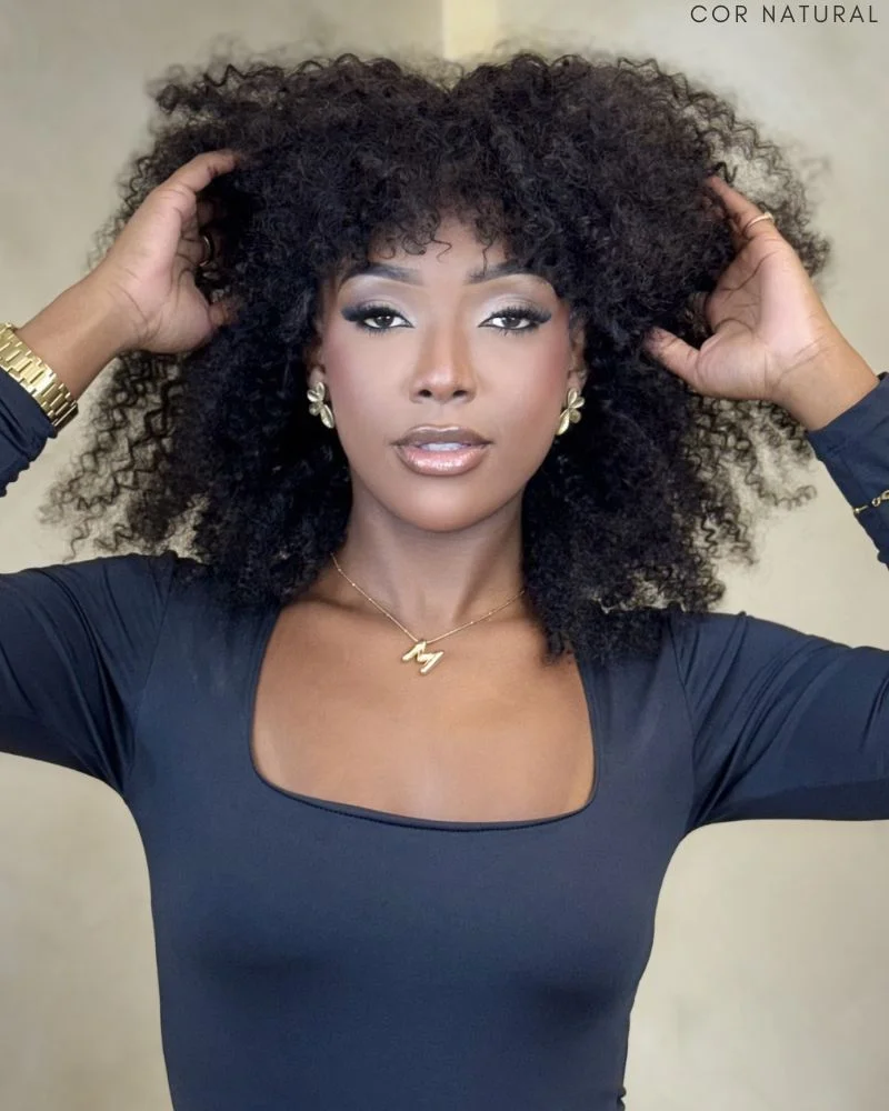 Wig Humana Loren M Cacheada com Franja (Cor - Natural)