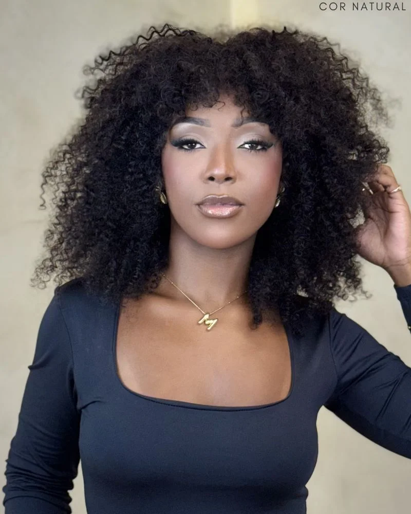 Wig Humana Loren M Cacheada com Franja (Cor - Natural)