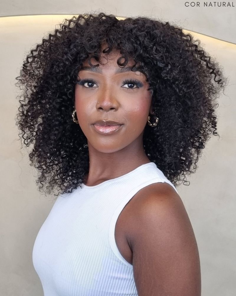 Wig Humana Loren M Cacheada com Franja (Cor - Natural)