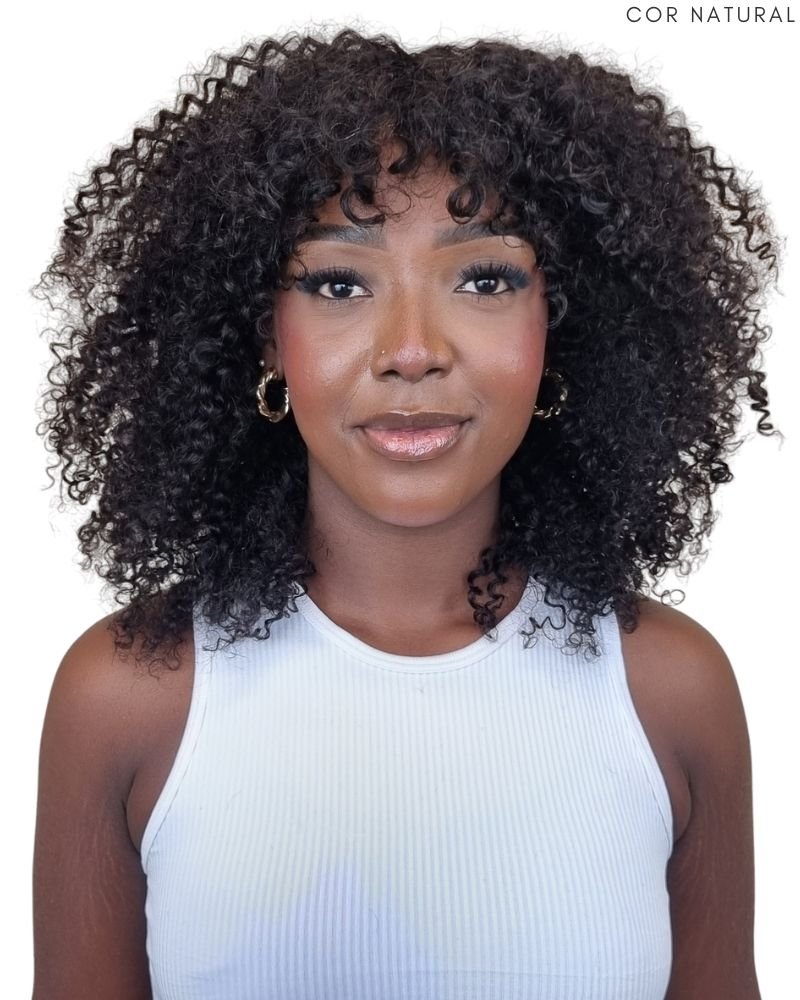 Wig Humana Loren M Cacheada com Franja (Cor - Natural)