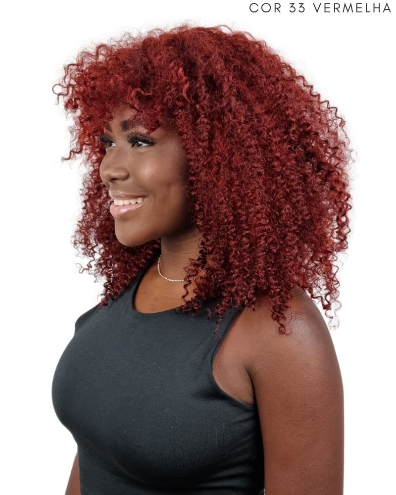 Wig Humana Loren P Cacheada com Franja (Cor 33 - Ruiva)